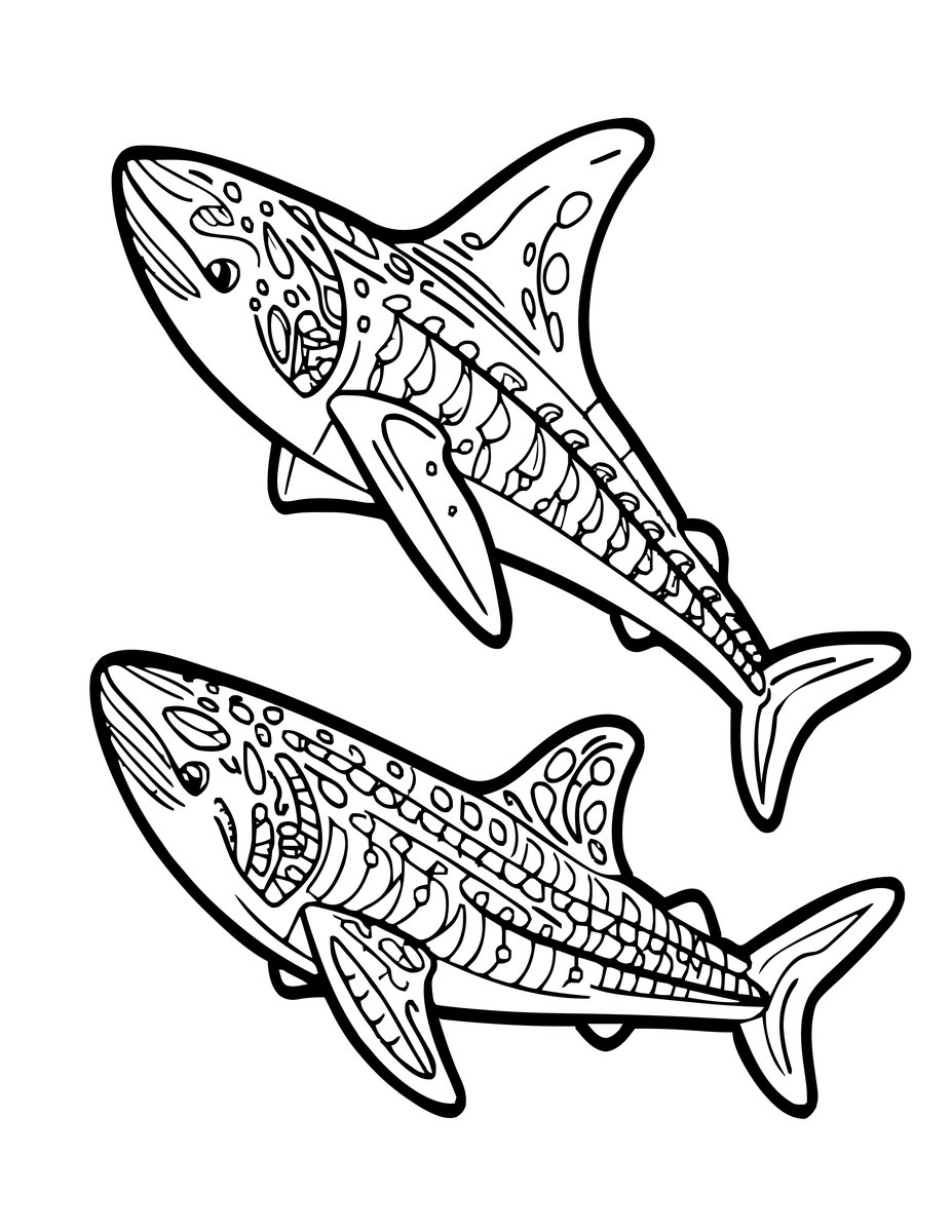 Manta and Whale Shark - free printable coloring page