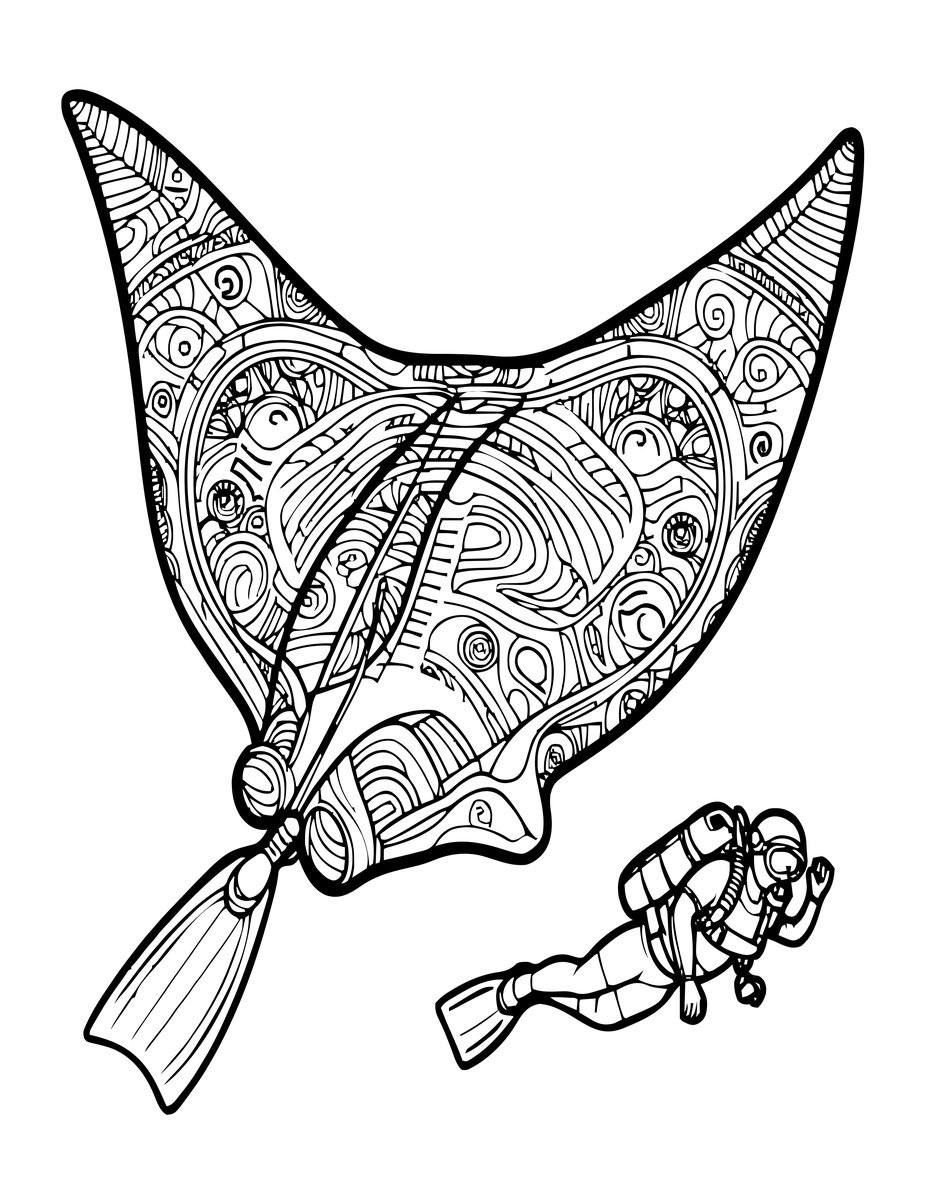 Manta and Diver - free printable coloring page