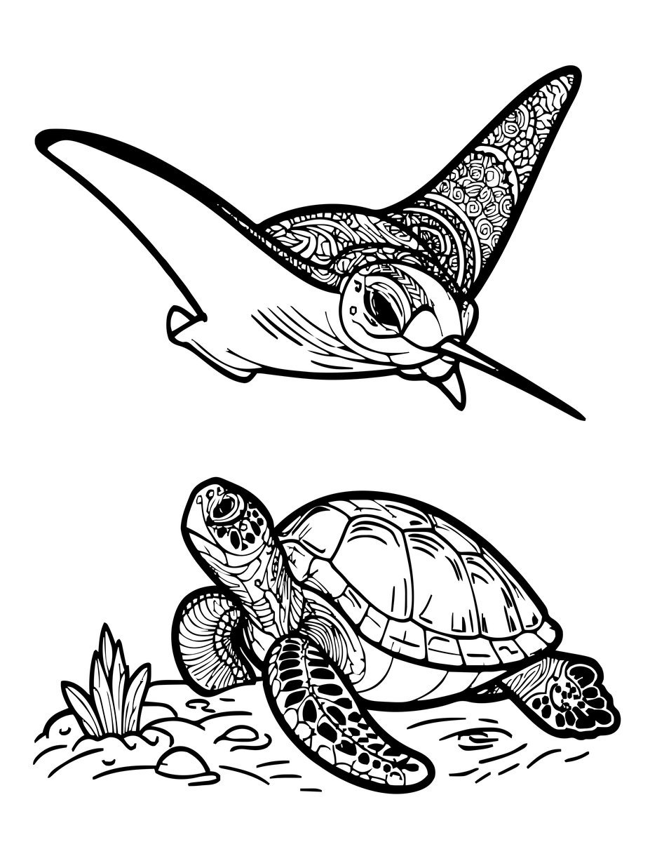 Manta and Turtle - free printable coloring page
