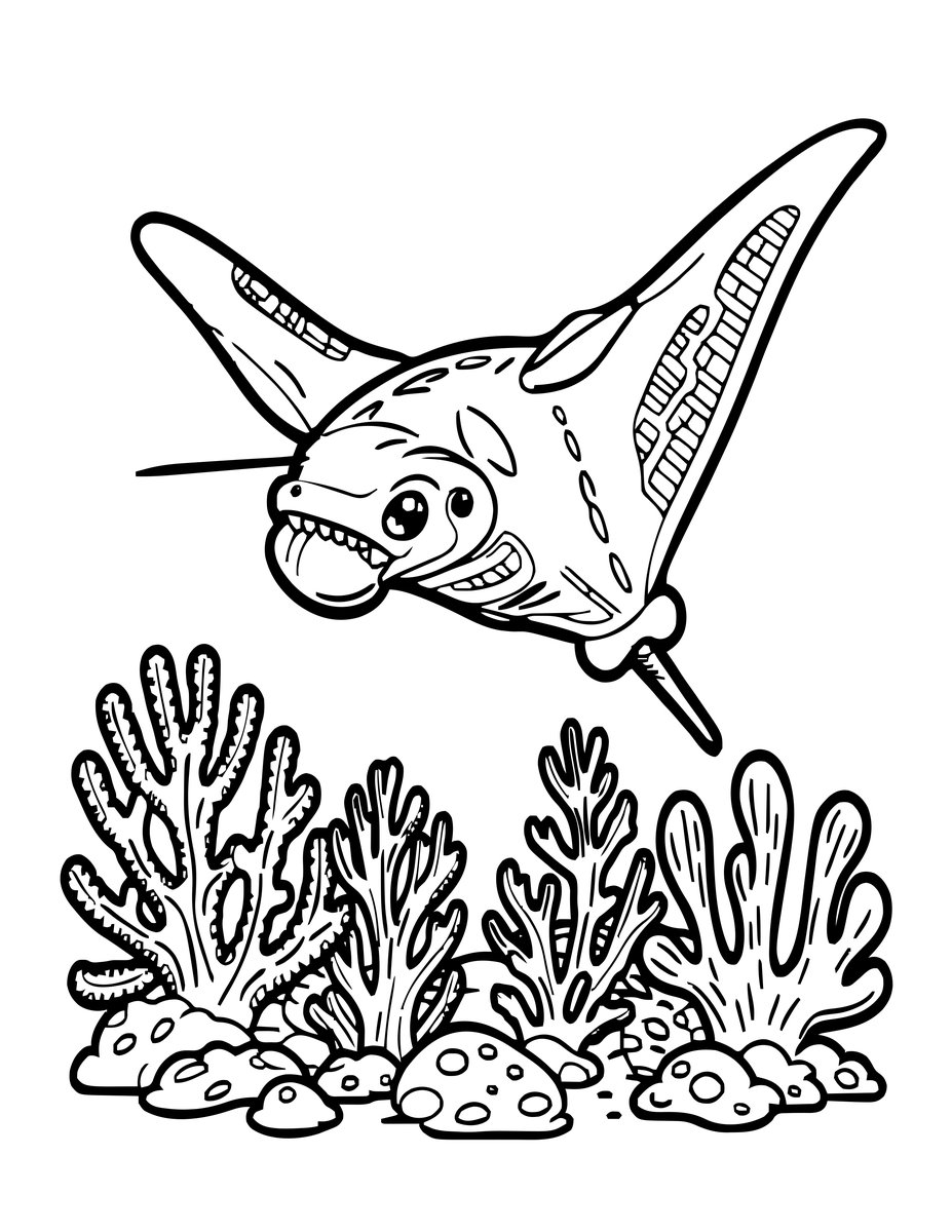 Manta and Coral - free printable coloring page