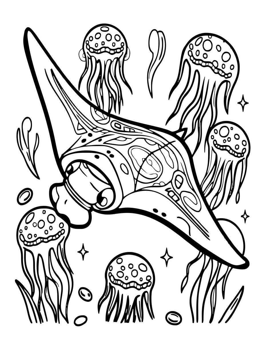 Manta and Plankton - free printable coloring page