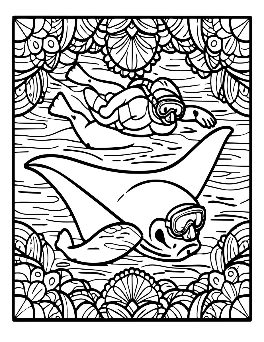 Manta and Snorkeler - free printable coloring page