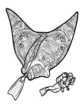 Manta and Diver - Free printable coloring page