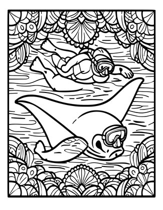 Manta and Snorkeler - Free printable coloring page