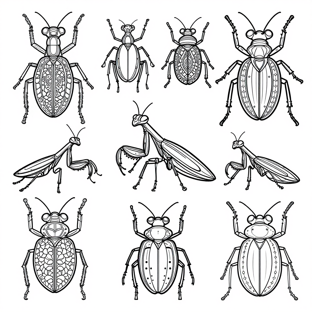 Mantis Beetles coloring pages collection - 30 free printable pages