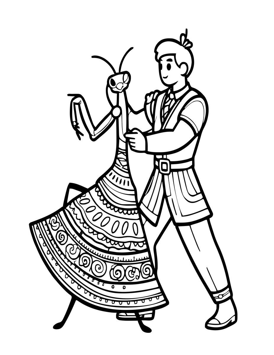Mantis Dance - free printable coloring page