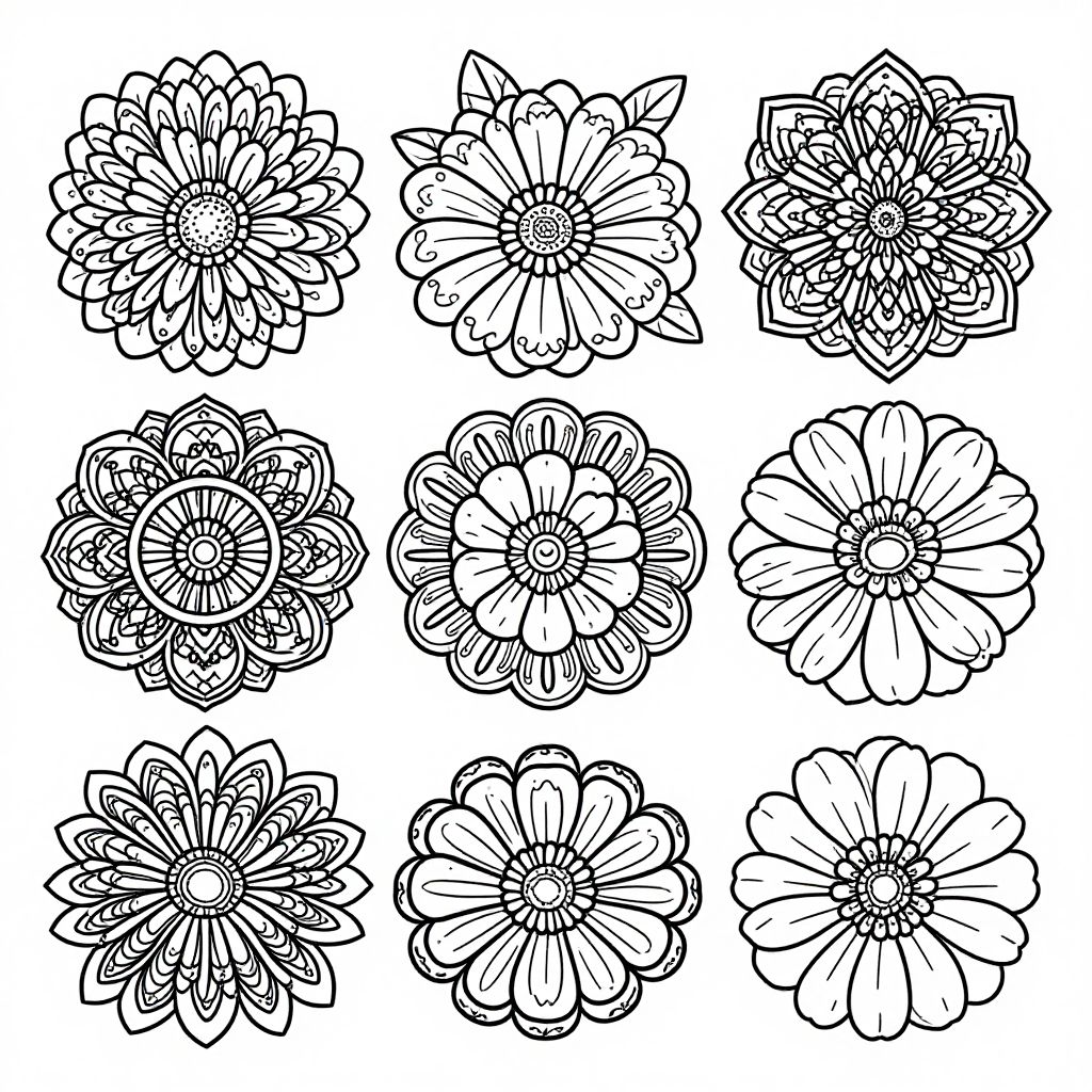 Marigolds Zinnias coloring pages collection - 30 free printable pages