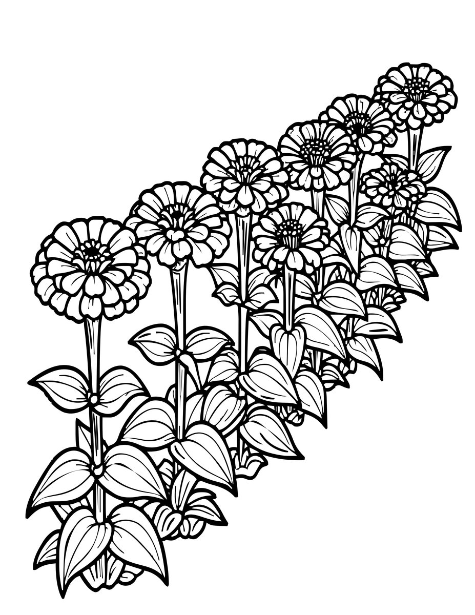 Zinnia Row - free printable coloring page