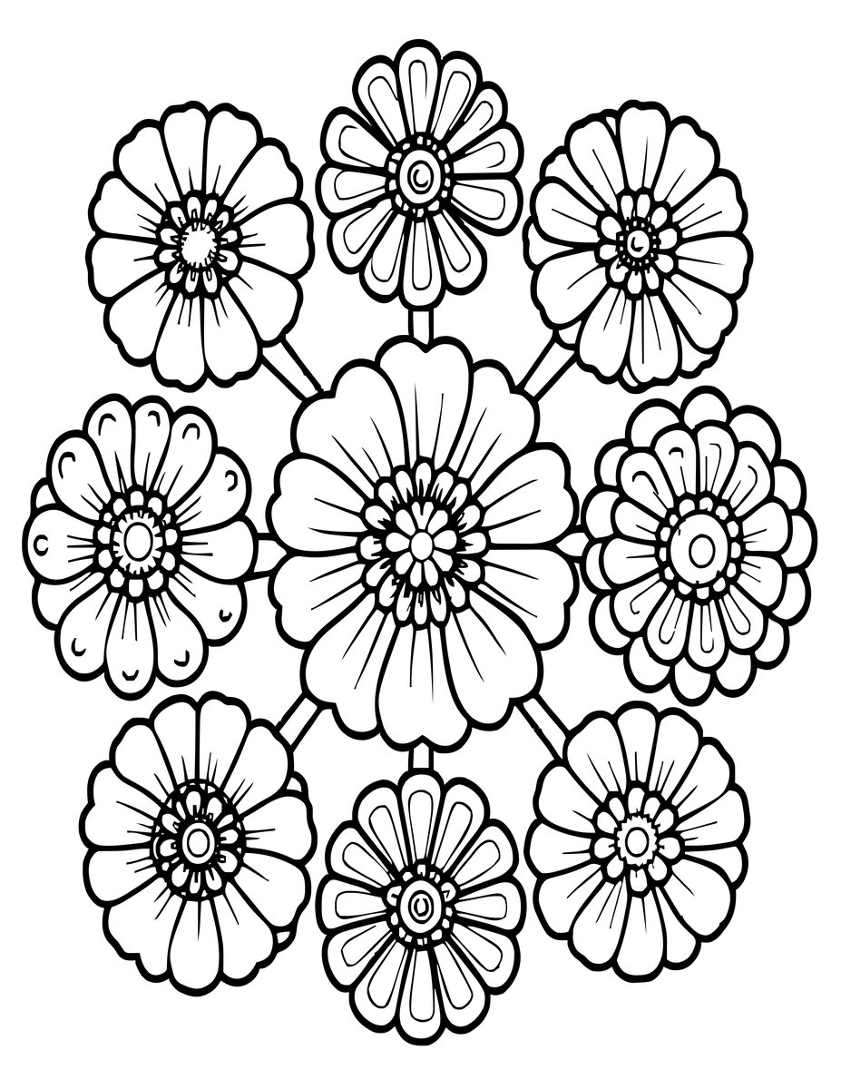Zinnia Pattern - free printable coloring page