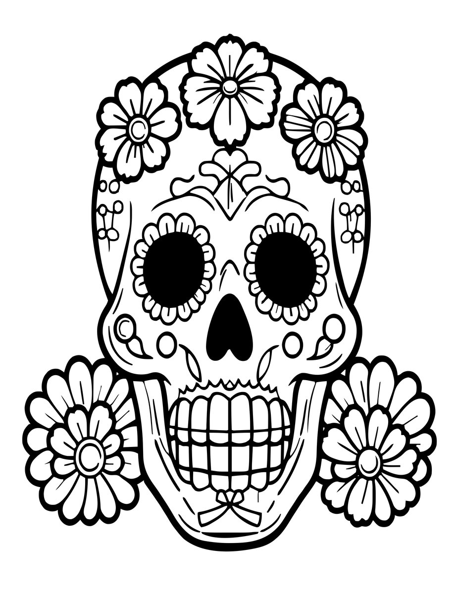 Marigold and Skull - free printable coloring page