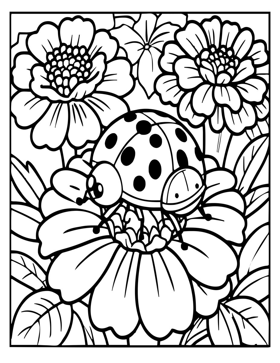 Marigold and Ladybug - free printable coloring page