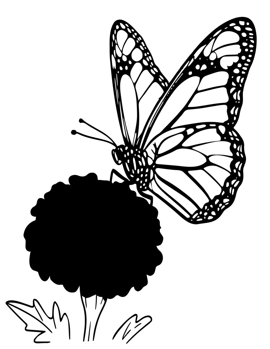 Marigold and Butterfly - free printable coloring page