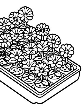 Zinnia Seedlings - Free printable coloring page