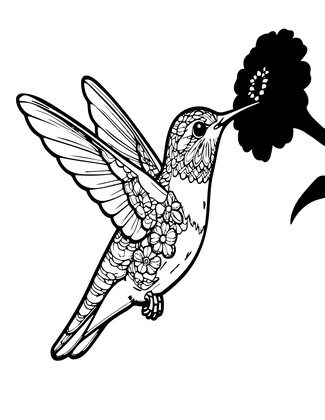 Zinnia and Hummingbird - Free printable coloring page