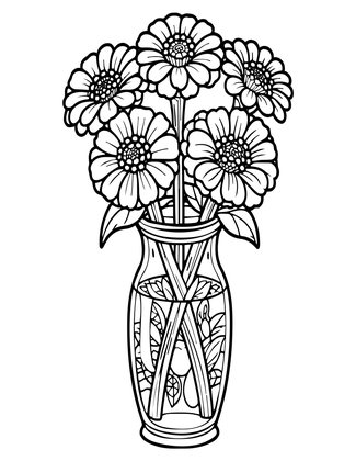Zinnia Vase - Free printable coloring page