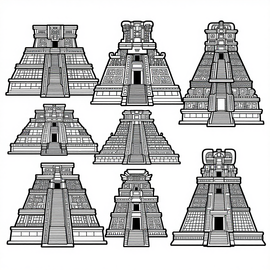 Mayan Temples coloring pages collection - 30 free printable pages
