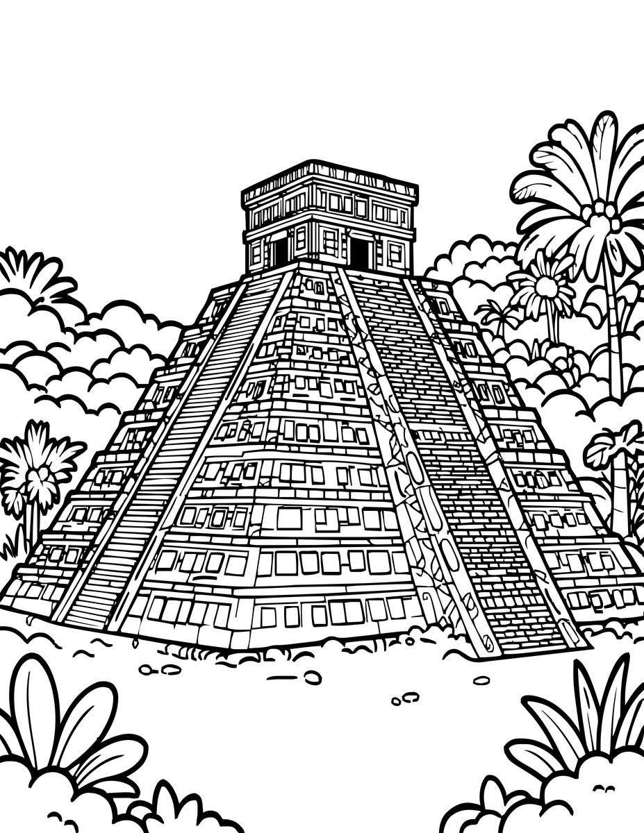 Temple at Sunrise - free printable coloring page