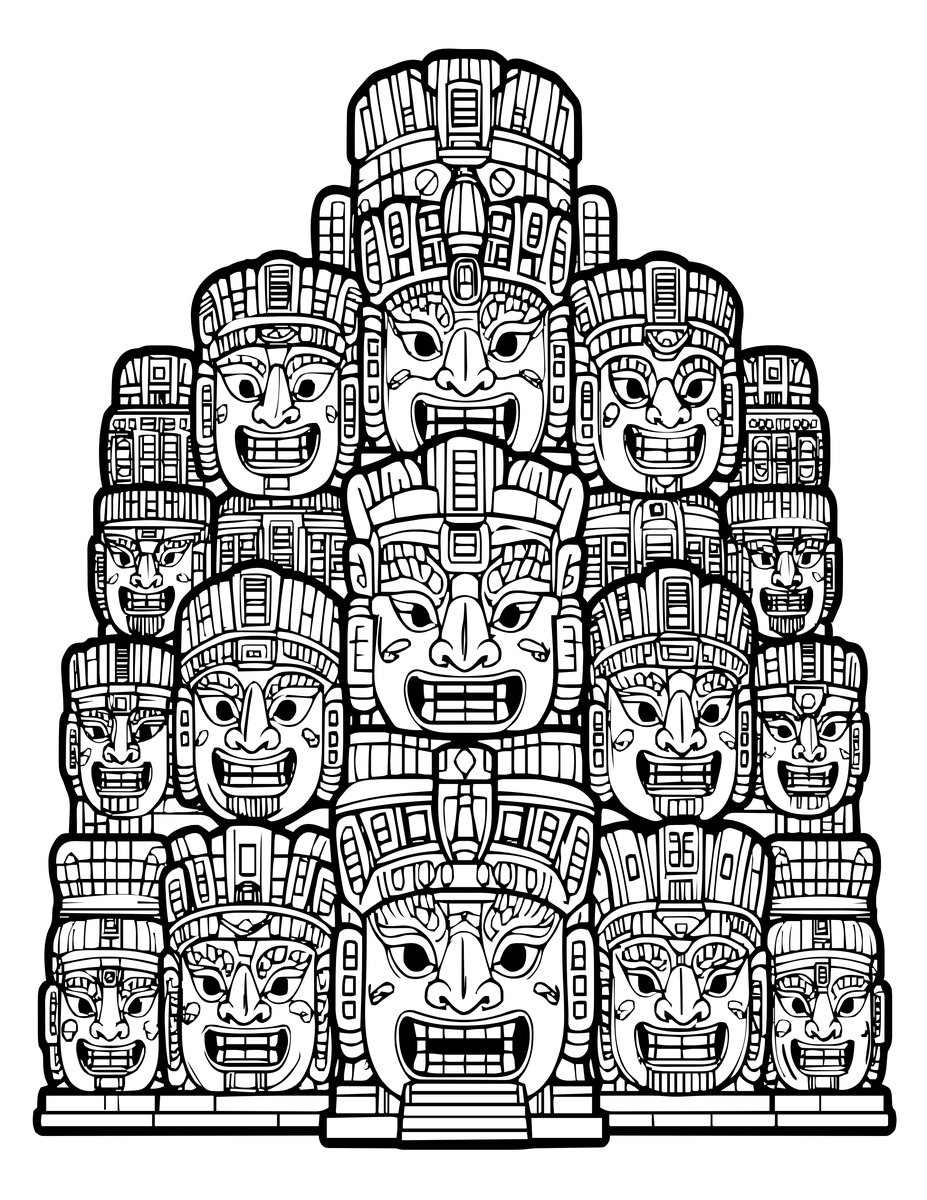 Mayan Mask Facade - free printable coloring page