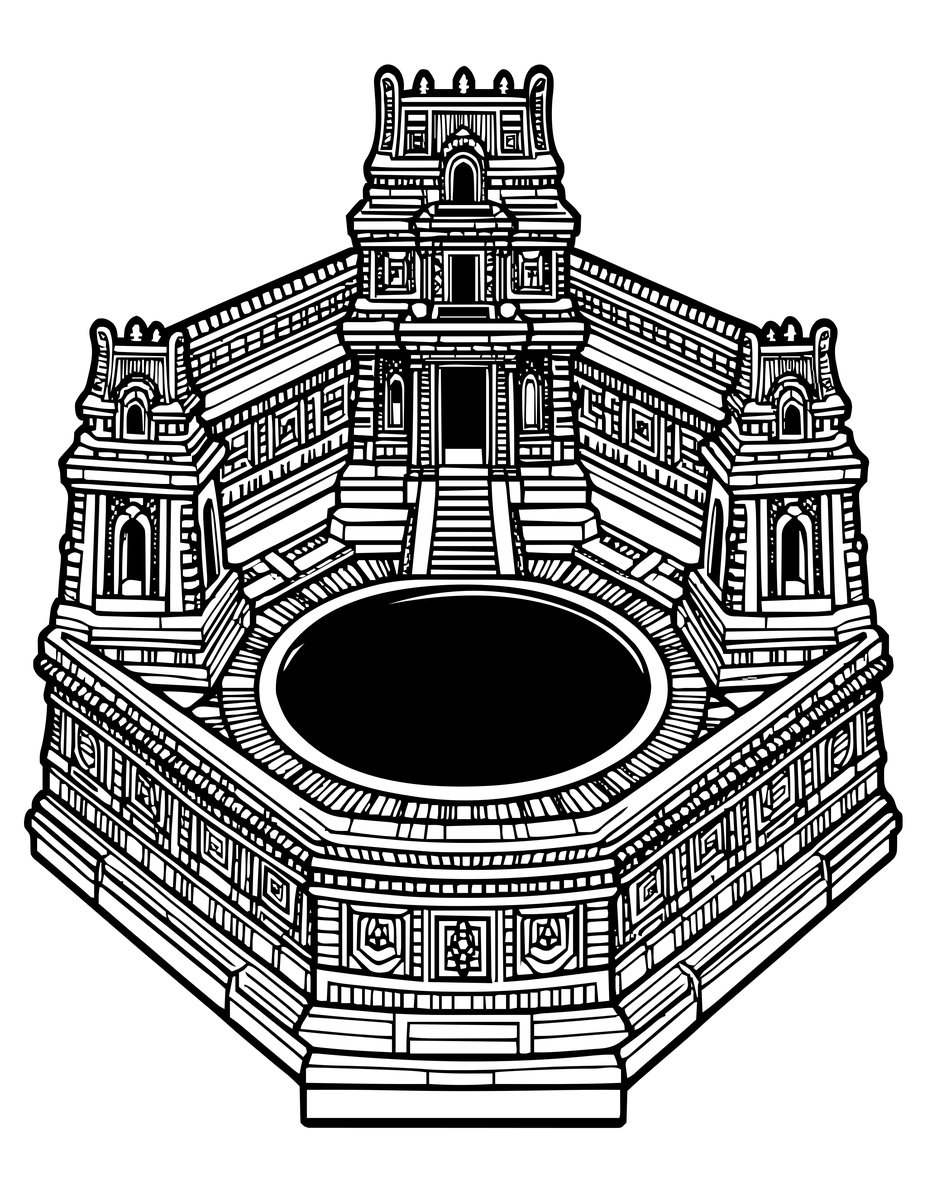 Mayan Temple Pool - free printable coloring page