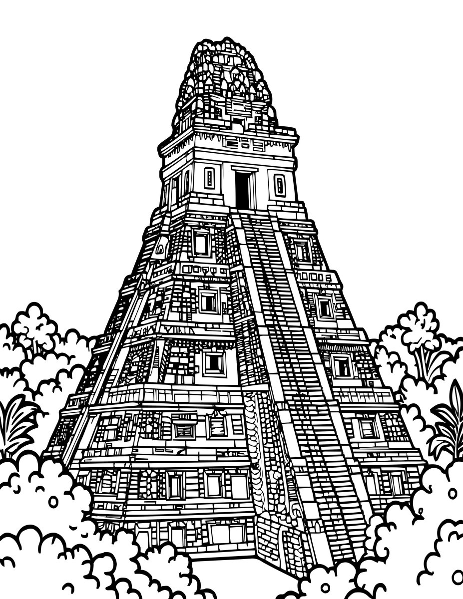 Tikal Temple I - free printable coloring page