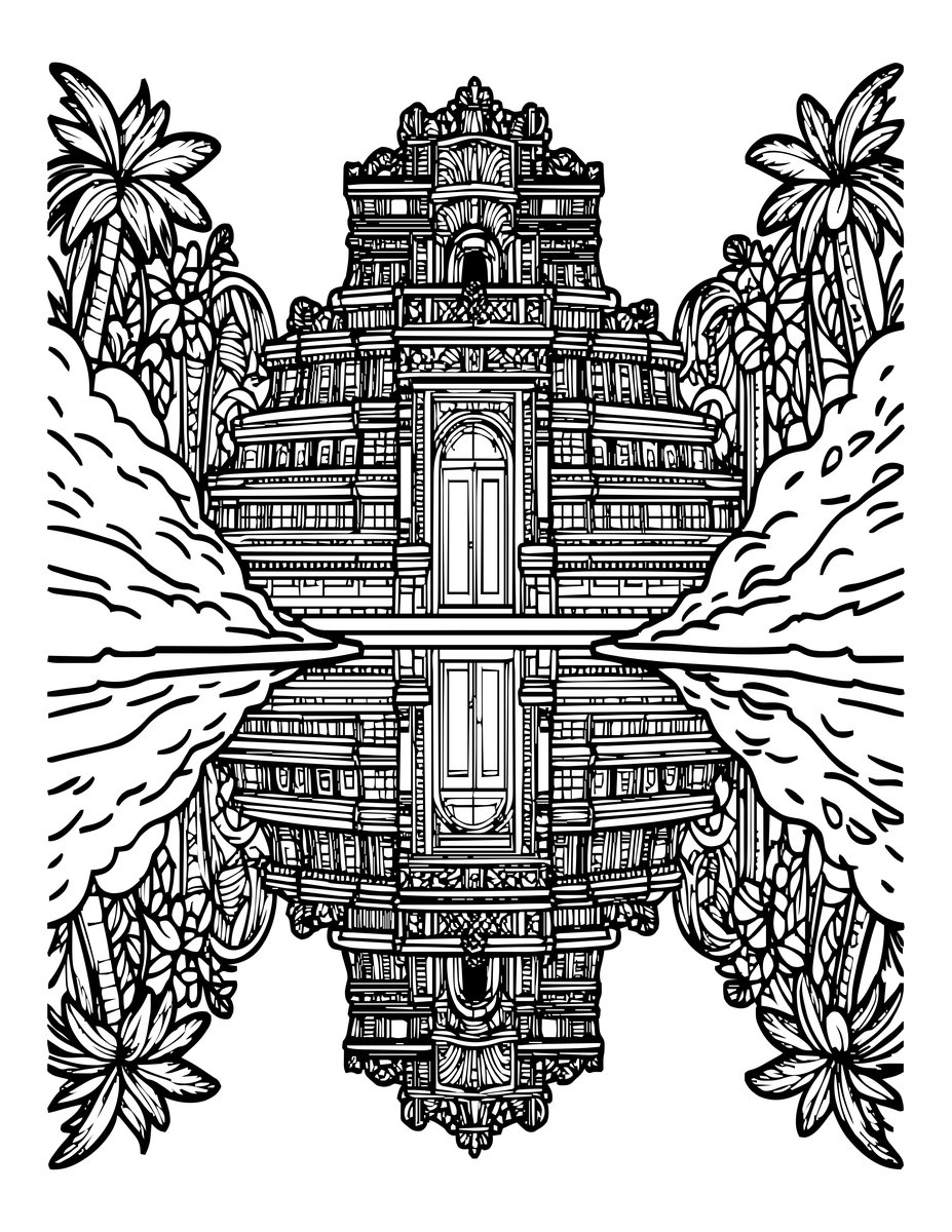 Lamanai Water Temple - free printable coloring page