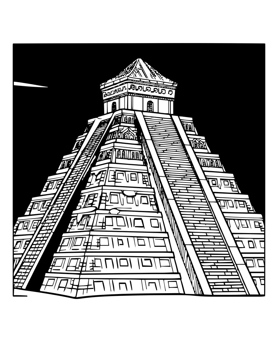 Chichen Itza at Dusk - free printable coloring page