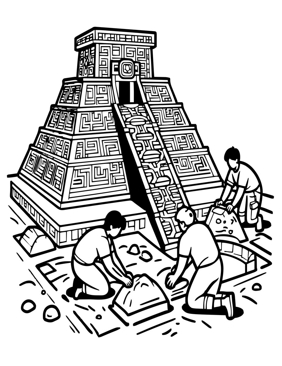 Temple Excavation - free printable coloring page