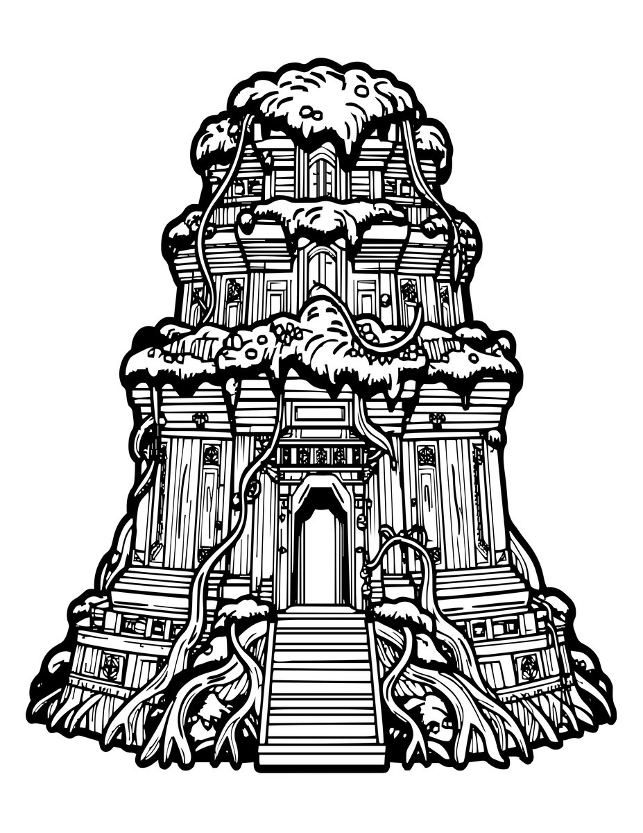 Mayan Jungle Temple - free printable coloring page