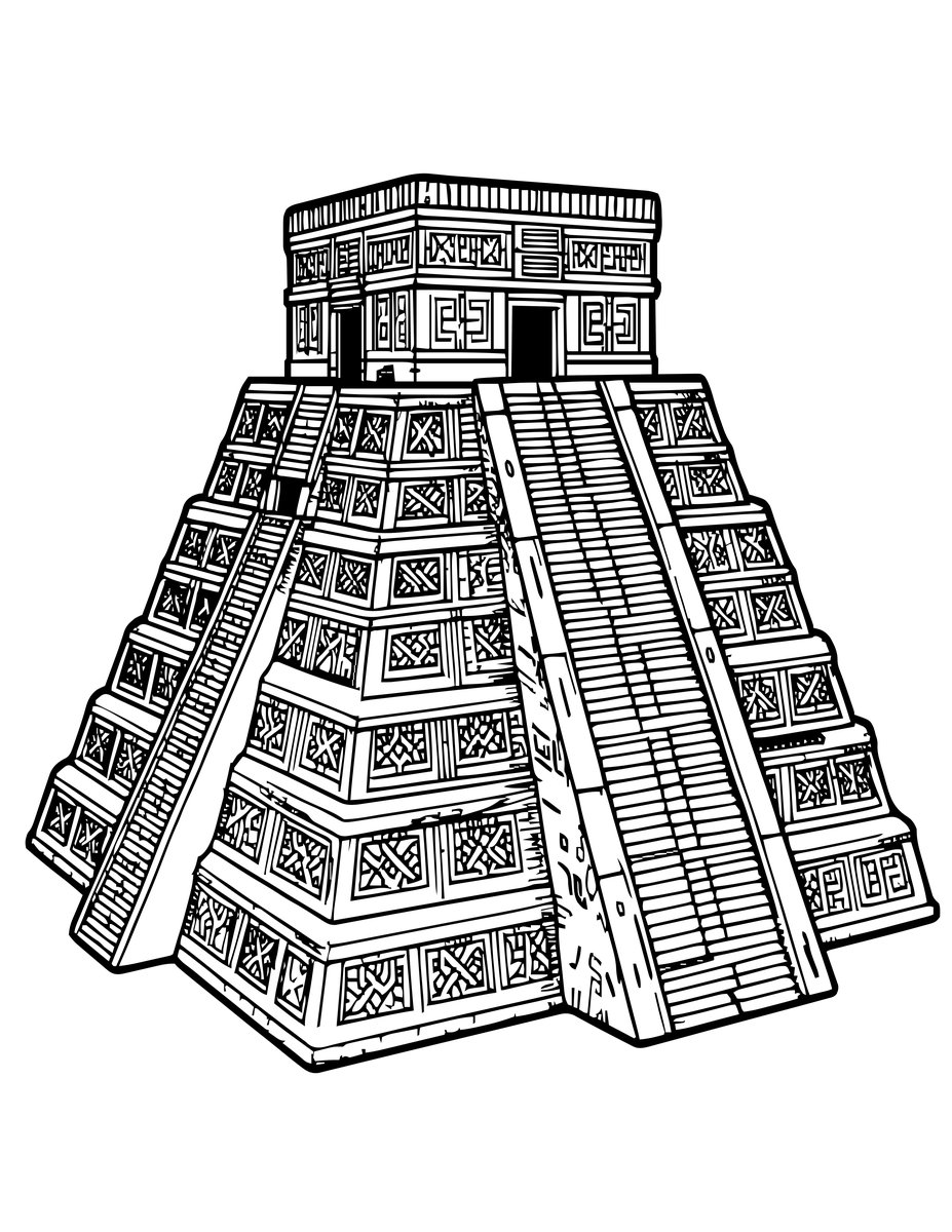 Uxmal Pyramid - free printable coloring page