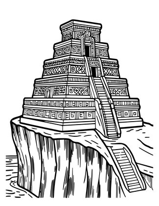 Tulum Cliff Temple - Free printable coloring page