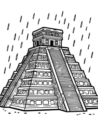 Temple in Rain - Free printable coloring page