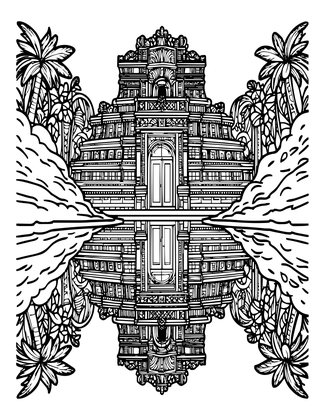 Lamanai Water Temple - Free printable coloring page