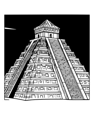 Chichen Itza at Dusk - Free printable coloring page