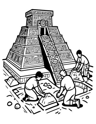 Temple Excavation - Free printable coloring page