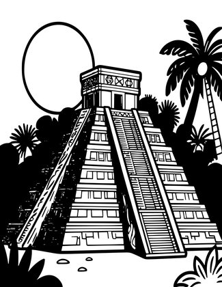Temple at Full Moon - Free printable coloring page