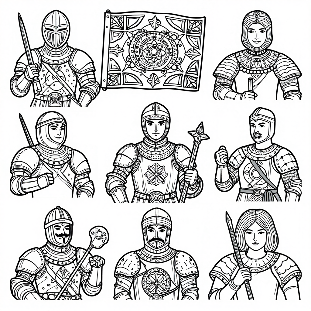 Medieval Knights coloring pages collection - 40 free printable pages