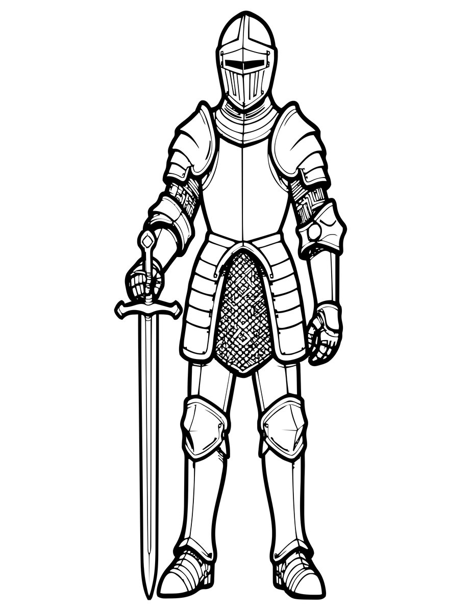 Knight in Armor - free printable coloring page