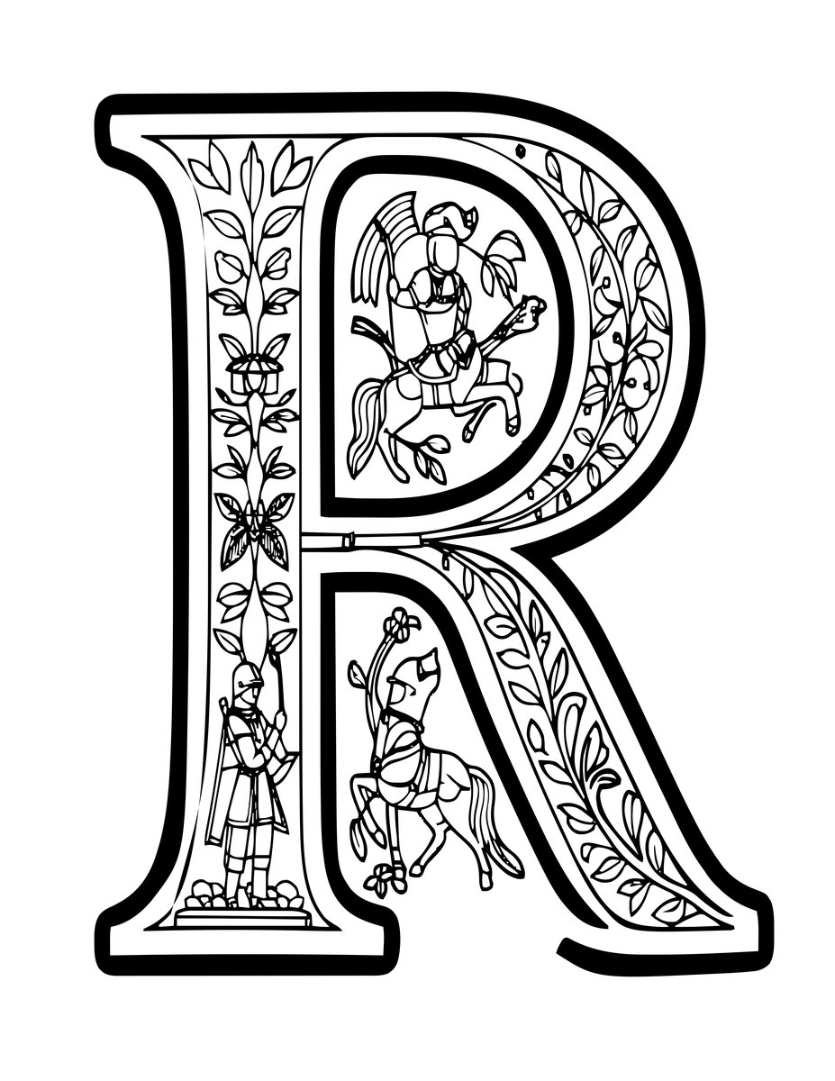 Illuminated Initial - free printable coloring page