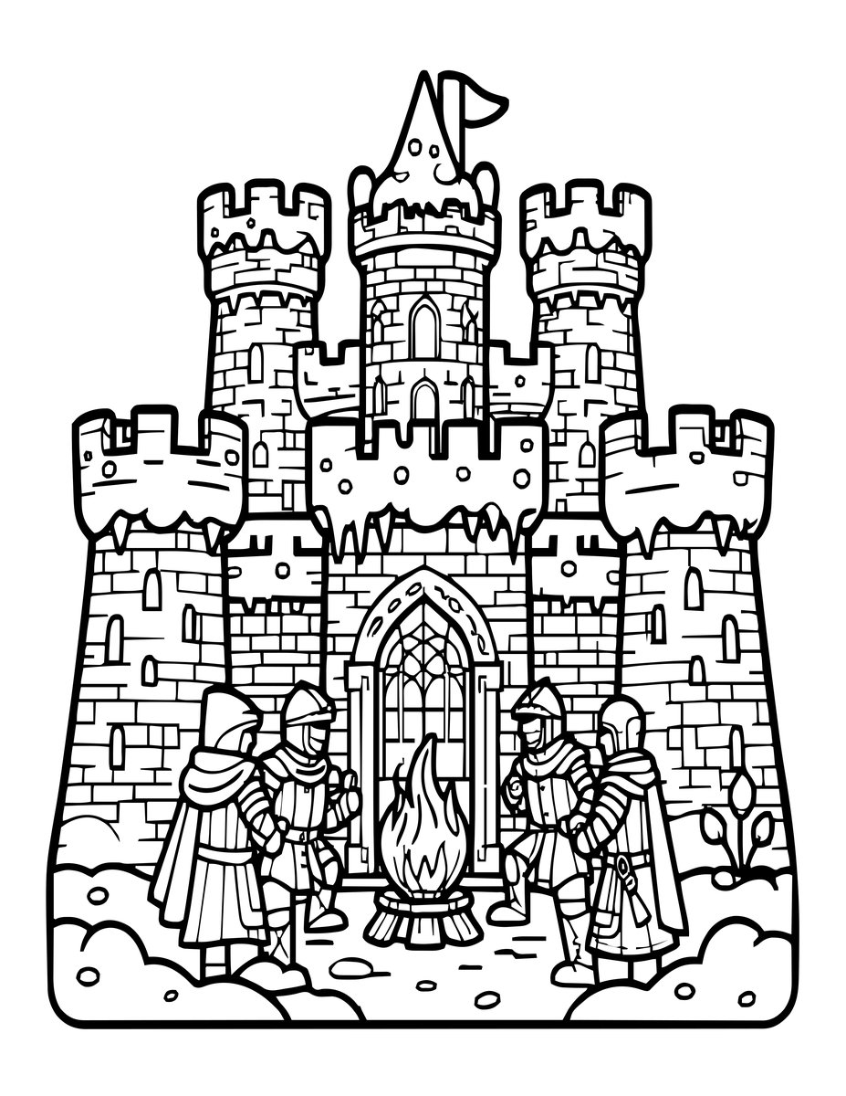 Castle Under Snow - free printable coloring page