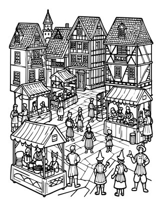 Medieval Market - Free printable coloring page