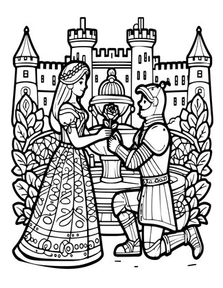 Knight & Maiden - Free printable coloring page