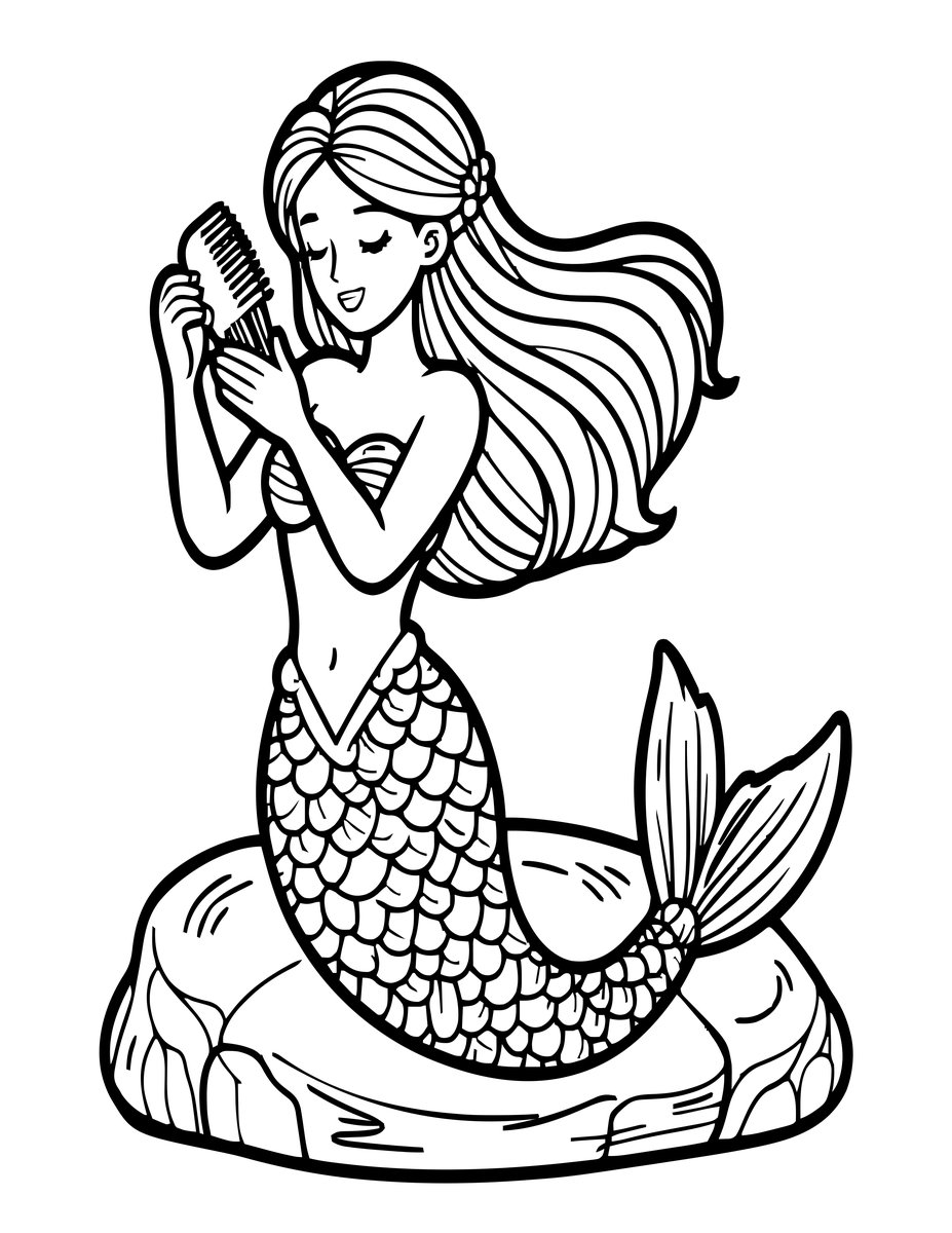 Classic Mermaid - free printable coloring page