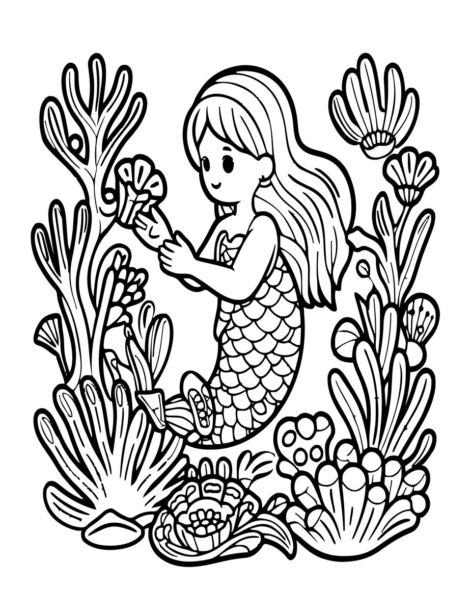 Mermaid Garden - free printable coloring page