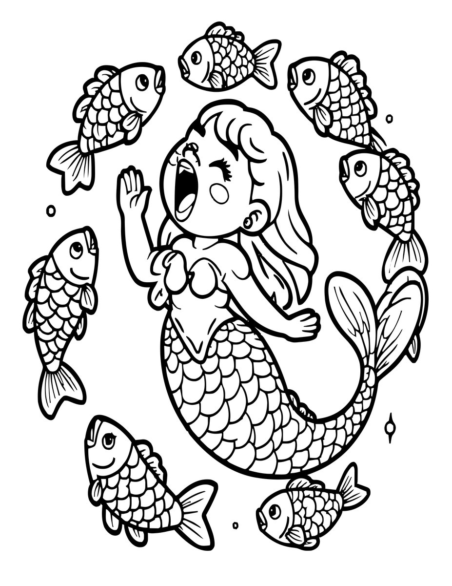 Singing Mermaid - free printable coloring page