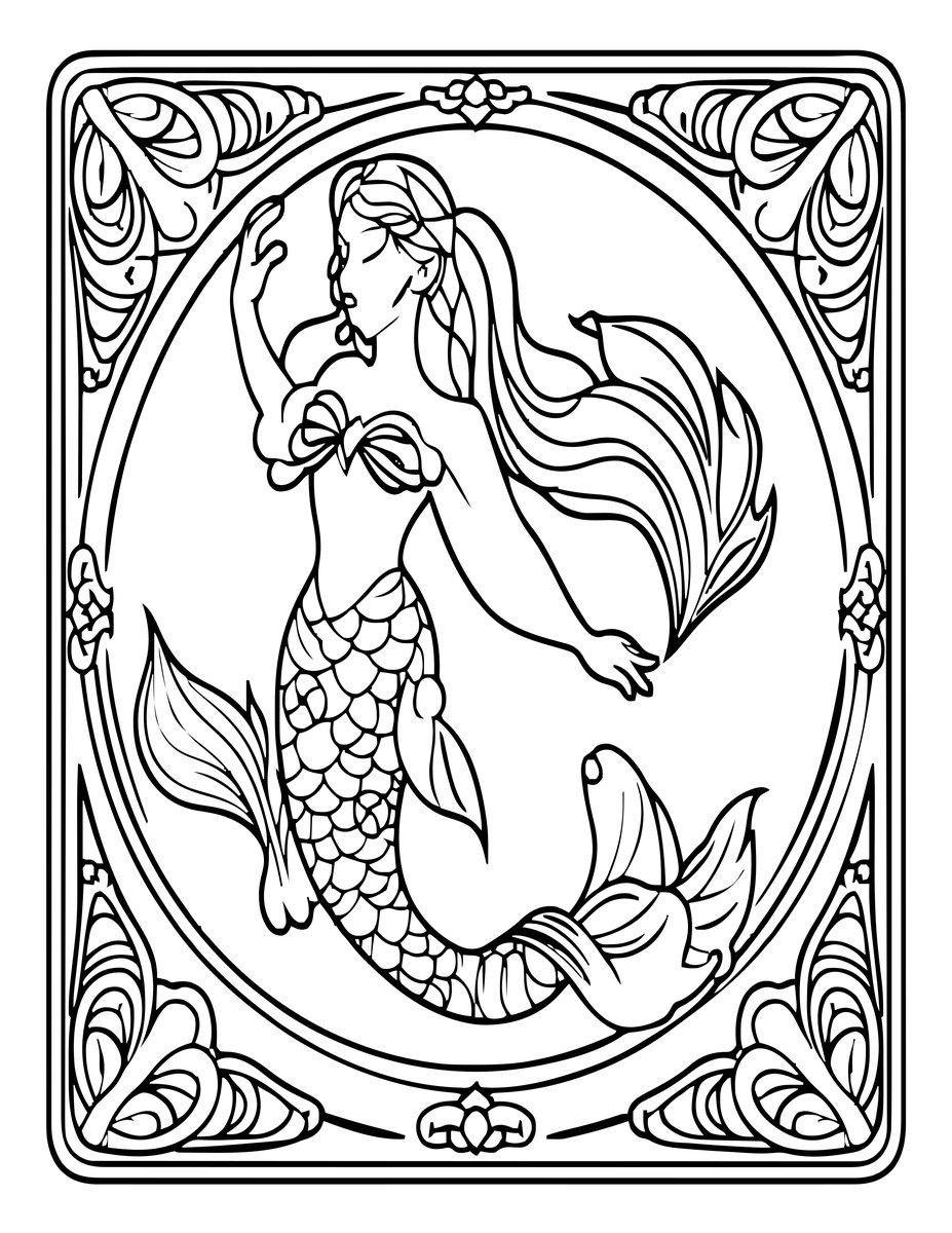 Art Nouveau Mermaid - free printable coloring page