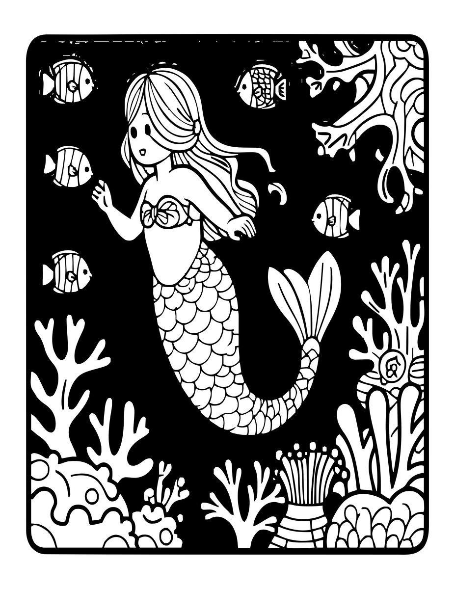 Mermaid Underwater - free printable coloring page