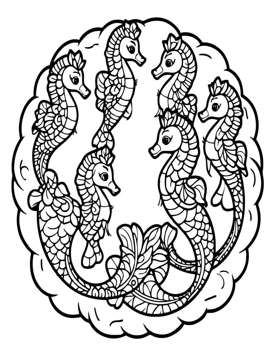 Seahorse Companions - free printable coloring page