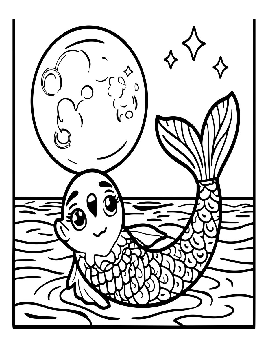 Moonlit Mermaid - free printable coloring page