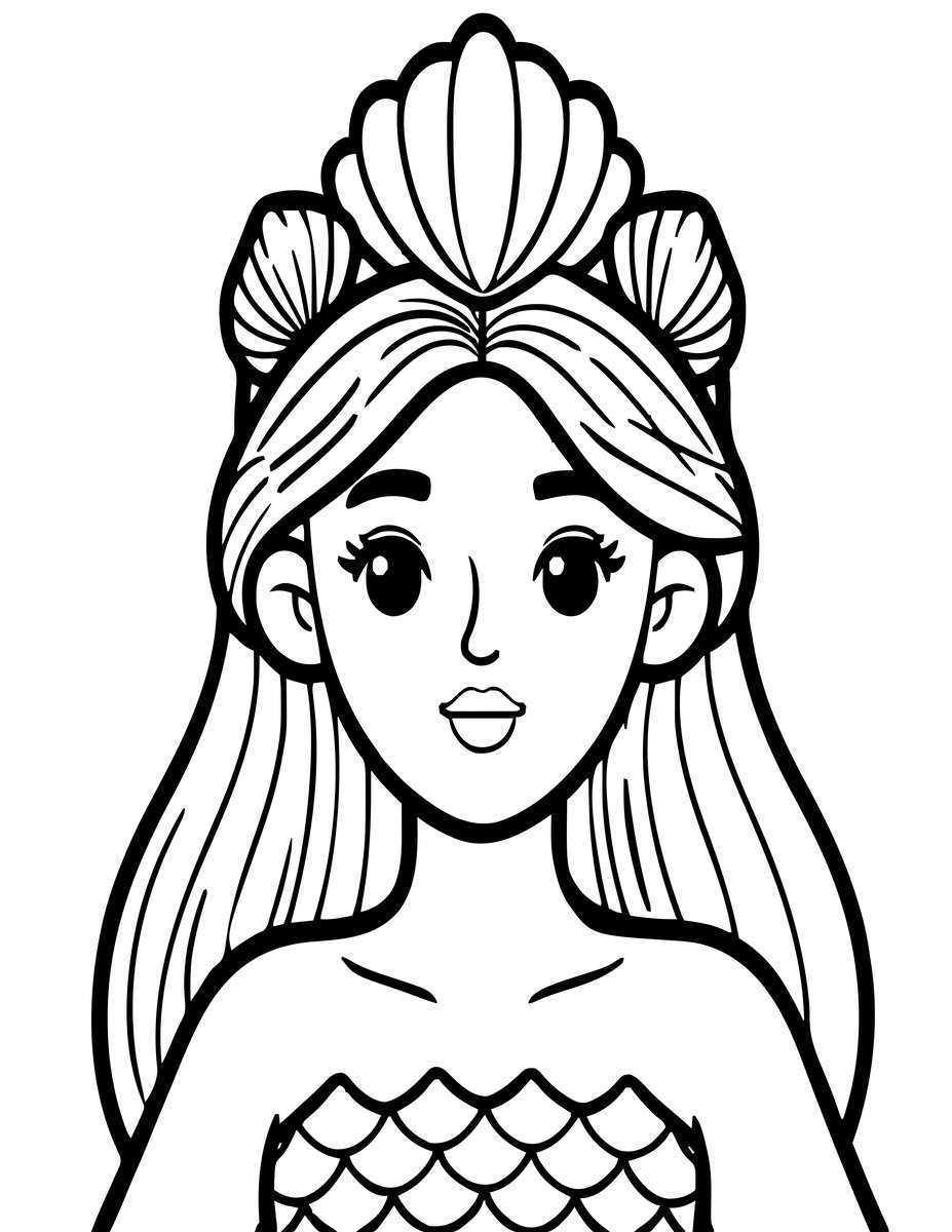 Mermaid Portrait - free printable coloring page
