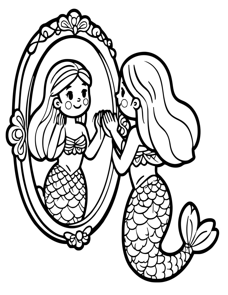 Mermaid Mirror - free printable coloring page